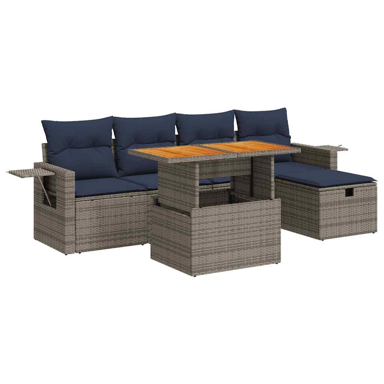vidaXL 6-Tlg Garten-Sofagarnitur mit Kissen Grau Poly Rattan Akazie 3328027 günstig online kaufen