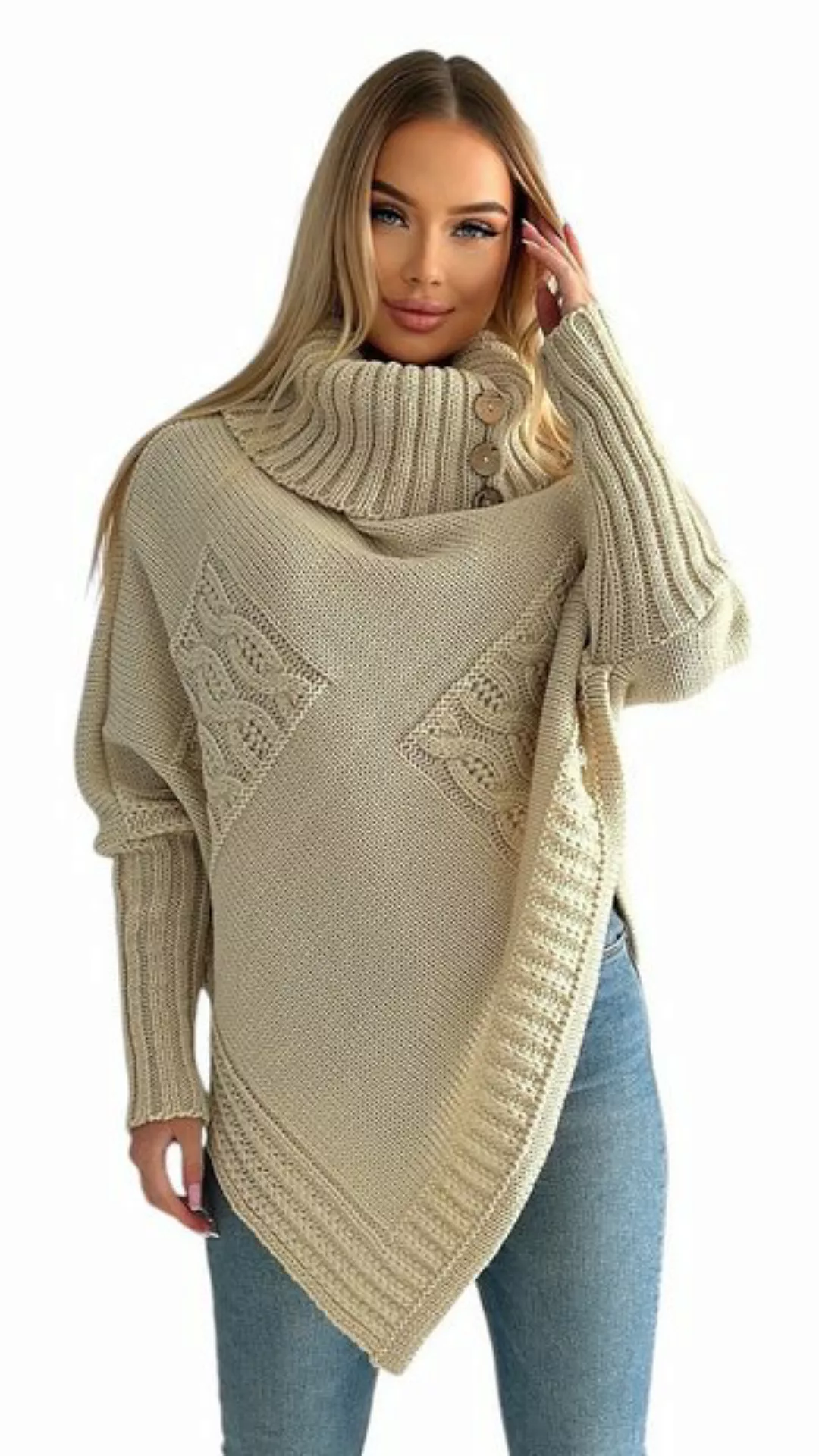 Mississhop Strickponcho Poncho Strick Sweatshirt Pullover Umhang Überwurf M günstig online kaufen