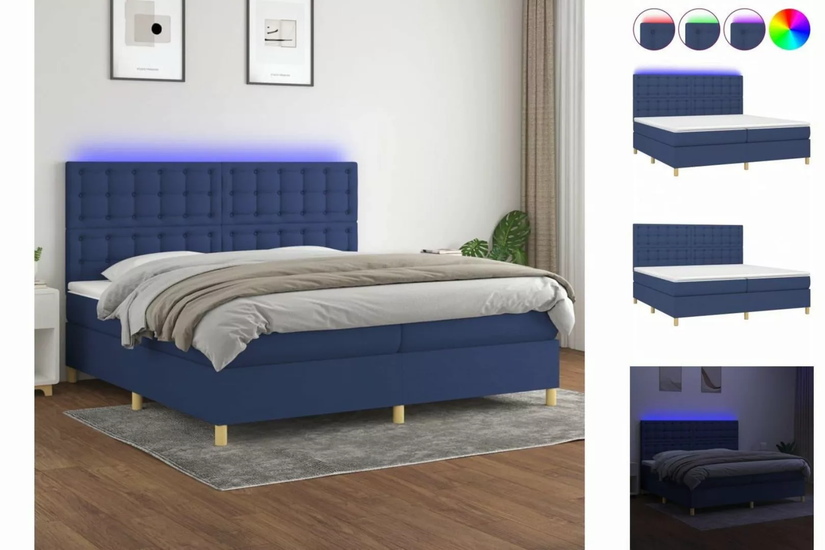 vidaXL Bettgestell Boxspringbett mit Matratze LED Blau 200x200 cm Stoff Bet günstig online kaufen