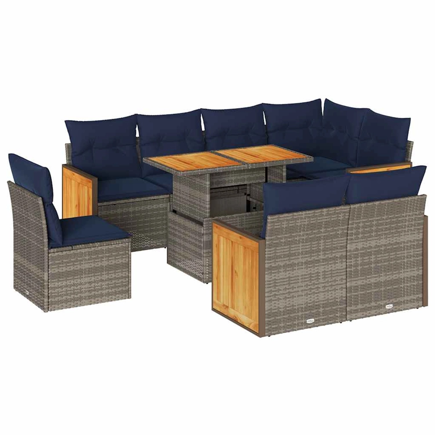 vidaXL 9-Tlg Garten-Sofagarnitur mit Kissen Grau Poly Rattan Akazie 3327729 günstig online kaufen