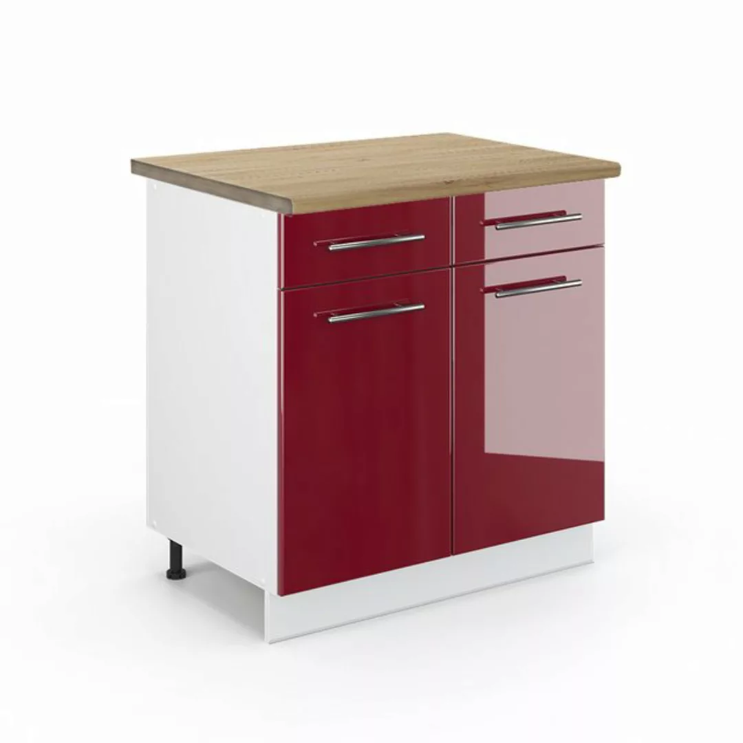 Vicco Unterschrank Fame-Line, Bordeaux Hochglanz/Weiß, 80 cm, AP Marmor günstig online kaufen