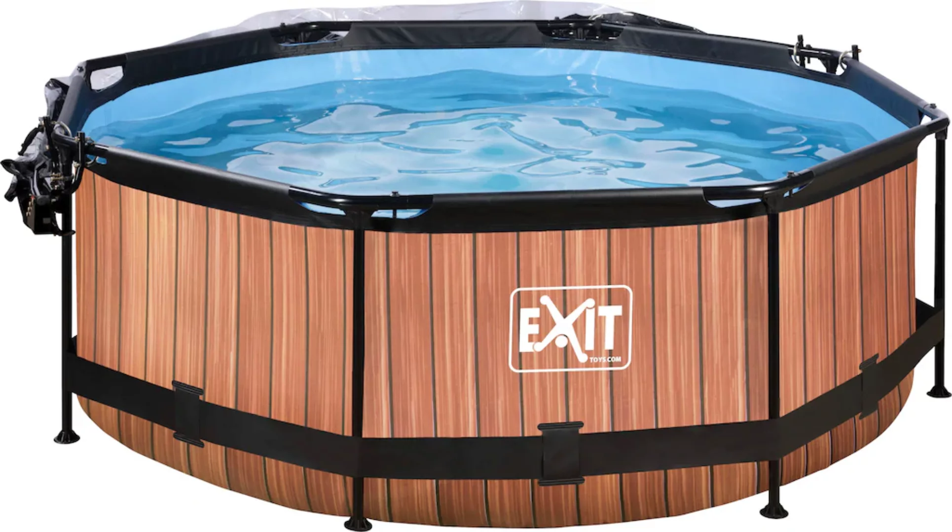 EXIT Wood Pool Braun ø 244 x 76 cm m. Filterpumpe u. Abdeckung günstig online kaufen