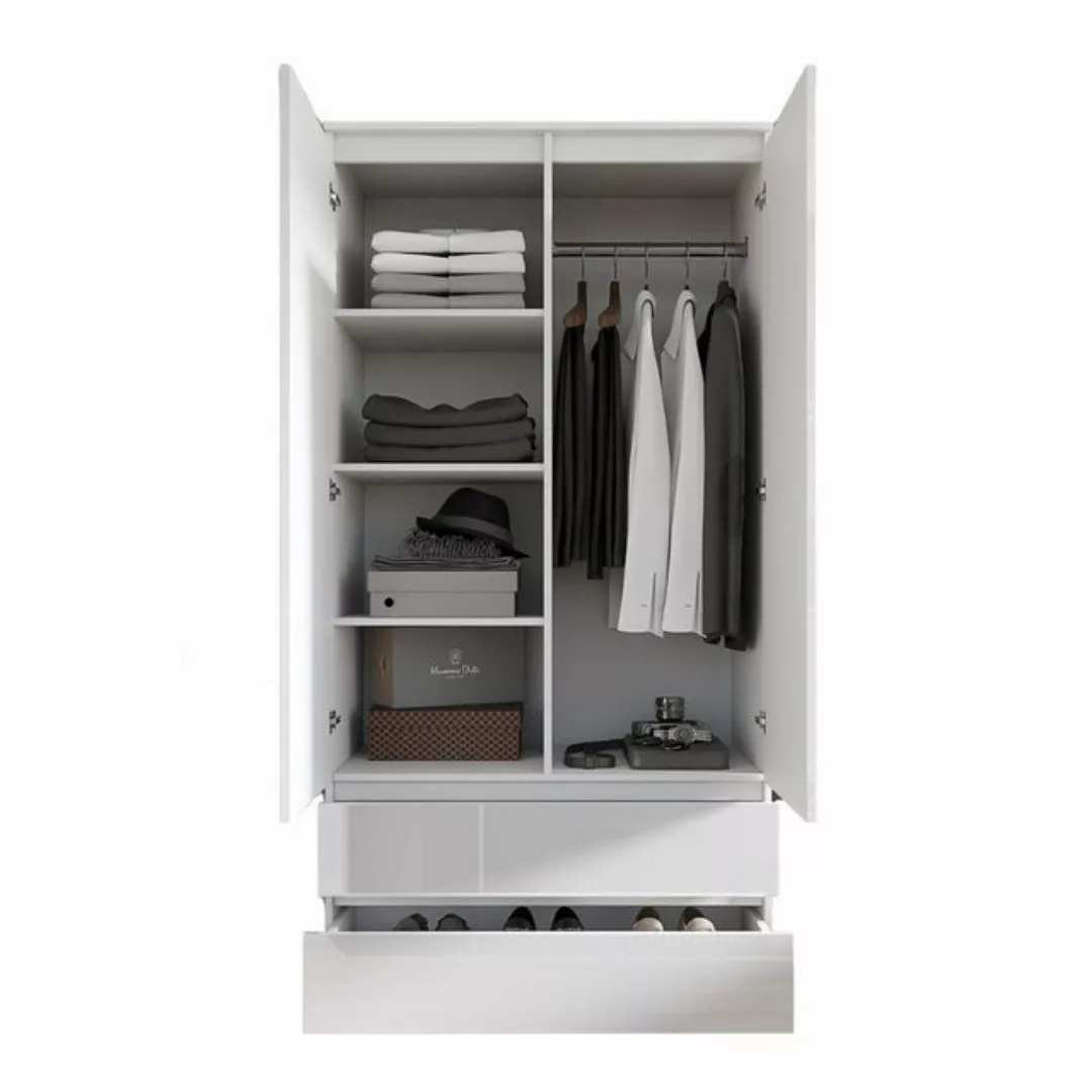 Furnica Kleiderschrank weiß matt Garderobe, 2 Türen und 2 Schubladen H180cm günstig online kaufen