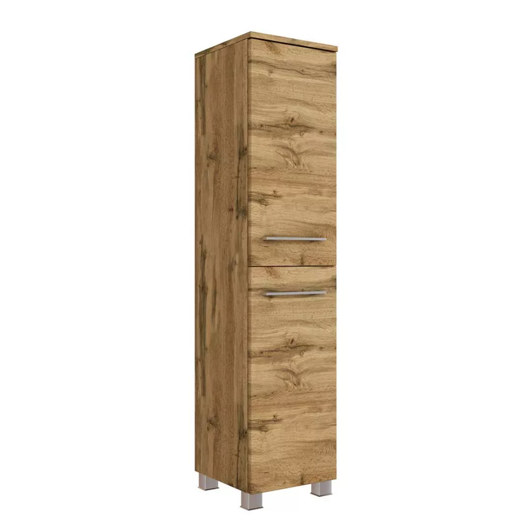 Badezimmer Hochschrank in Wildeiche Optik 130 cm hoch günstig online kaufen