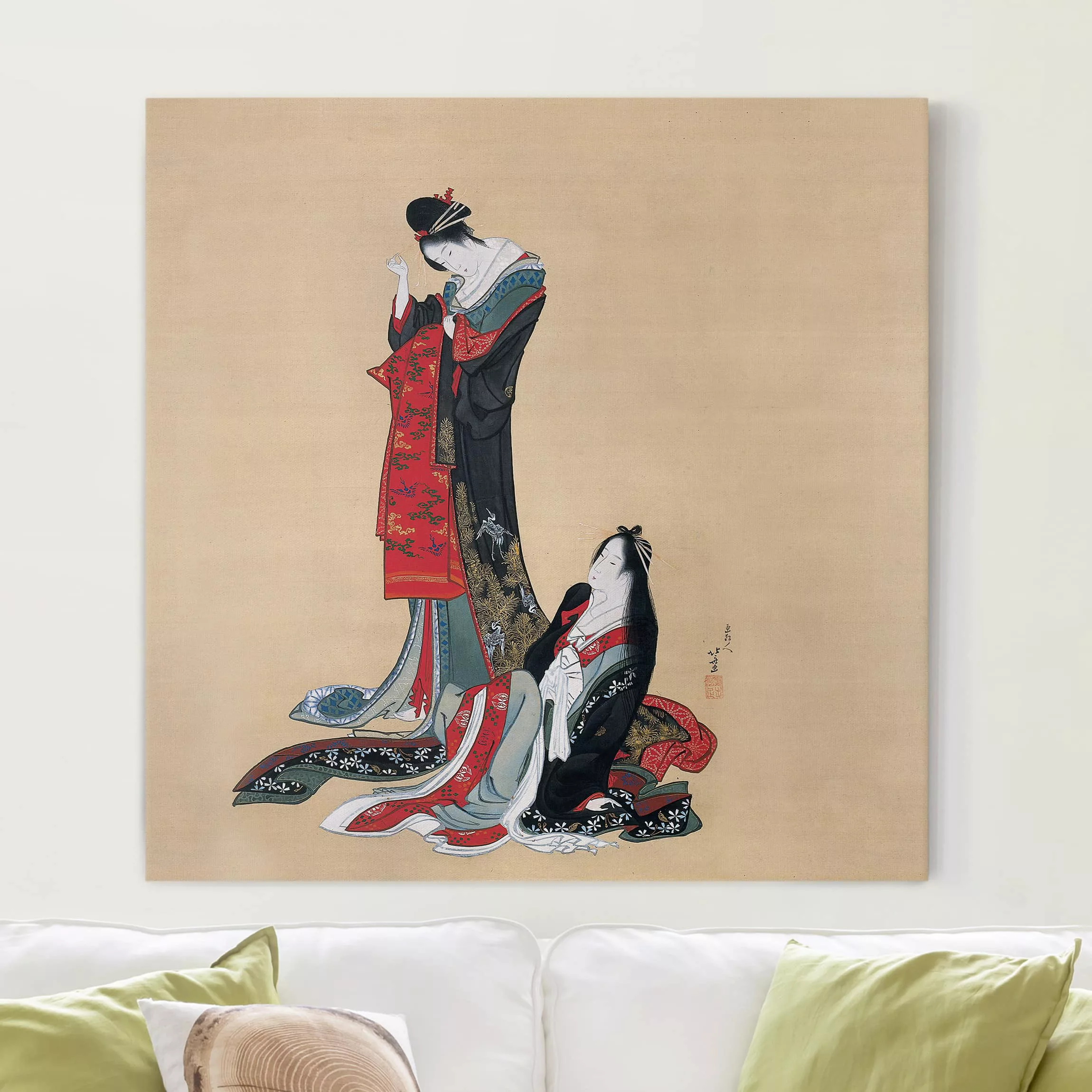 Leinwandbild Kunstdruck - Quadrat Katsushika Hokusai - Zwei Kurtisanen günstig online kaufen