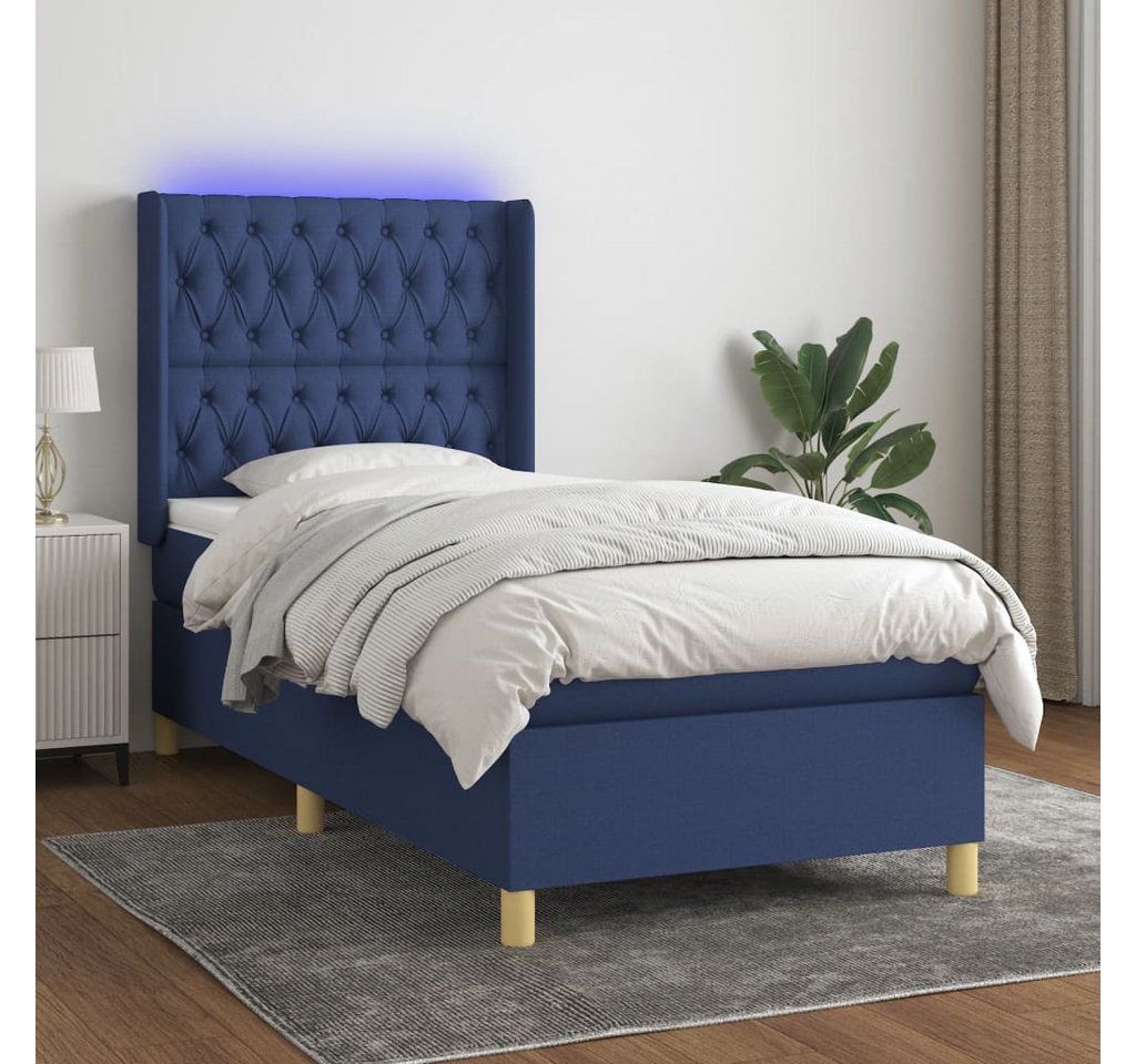 vidaXL Boxspringbett Boxspringbett mit Matratze LED Blau 90x200 cm Stoff Be günstig online kaufen