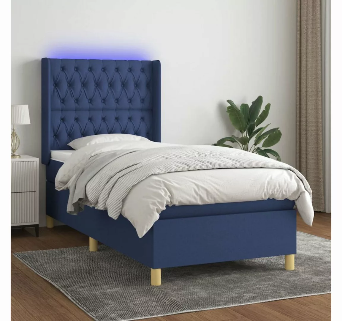 vidaXL Boxspringbett Boxspringbett mit Matratze LED Blau 80x200 cm Stoff Be günstig online kaufen