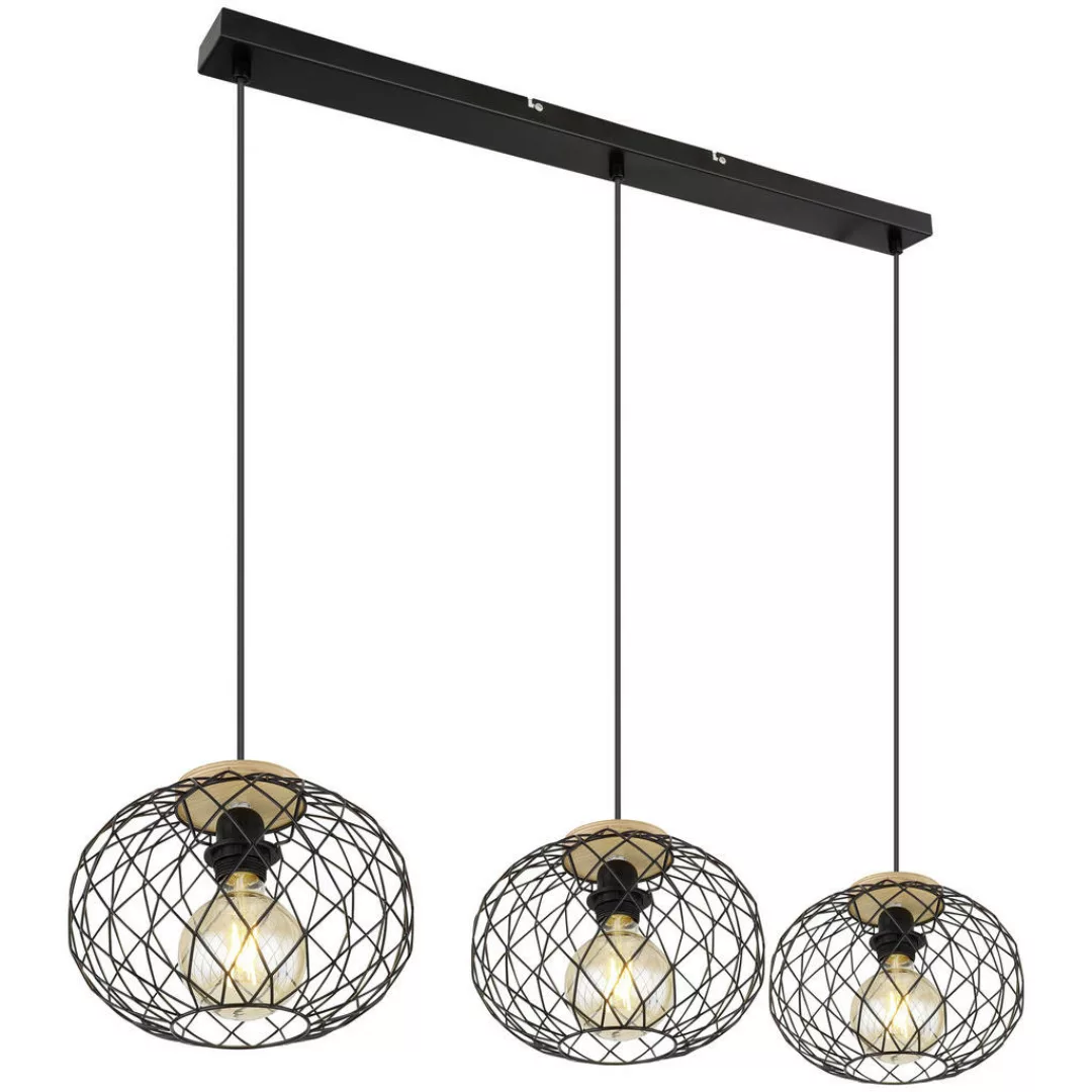 GLOBO Pendelleuchte LACKY 54039-3H schwarz Metall Holz B/H/T: ca. 95x150x25 günstig online kaufen