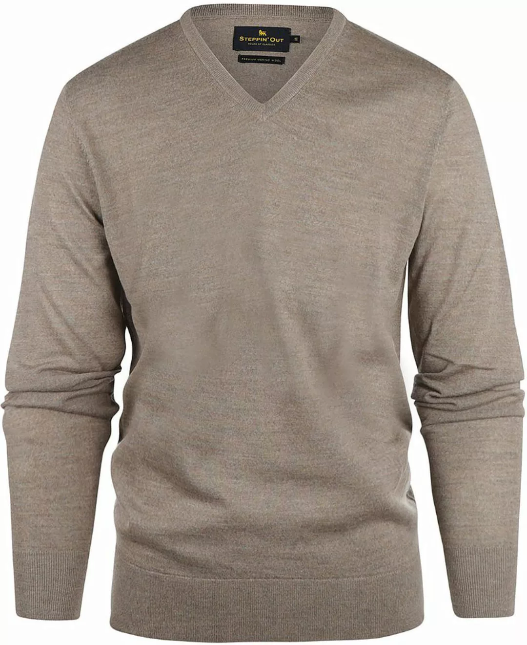 Steppin' Out Pullover V-Ausschnitt Merinowolle Taupe - Größe 3XL günstig online kaufen