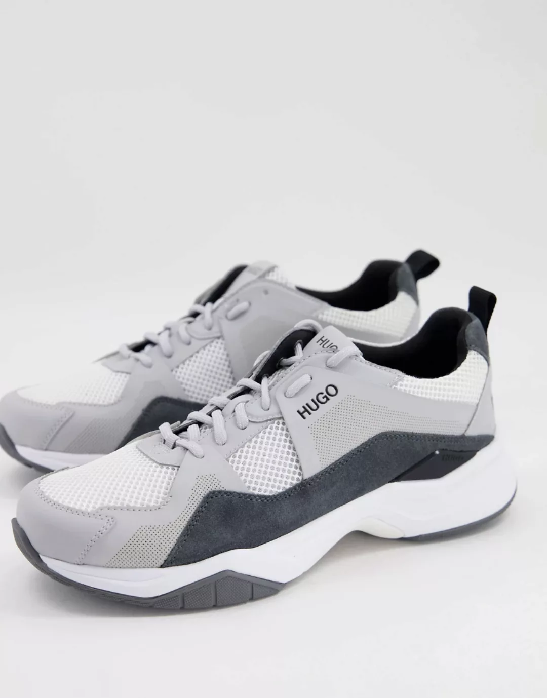 HUGO – Block Runn – Ledersneaker in Grau günstig online kaufen
