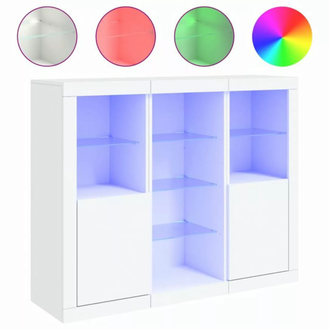 vidaXL Buffet Buffet Sideboards mit LED Leuchten 3 Stk Weiß Spanplatte Glas günstig online kaufen