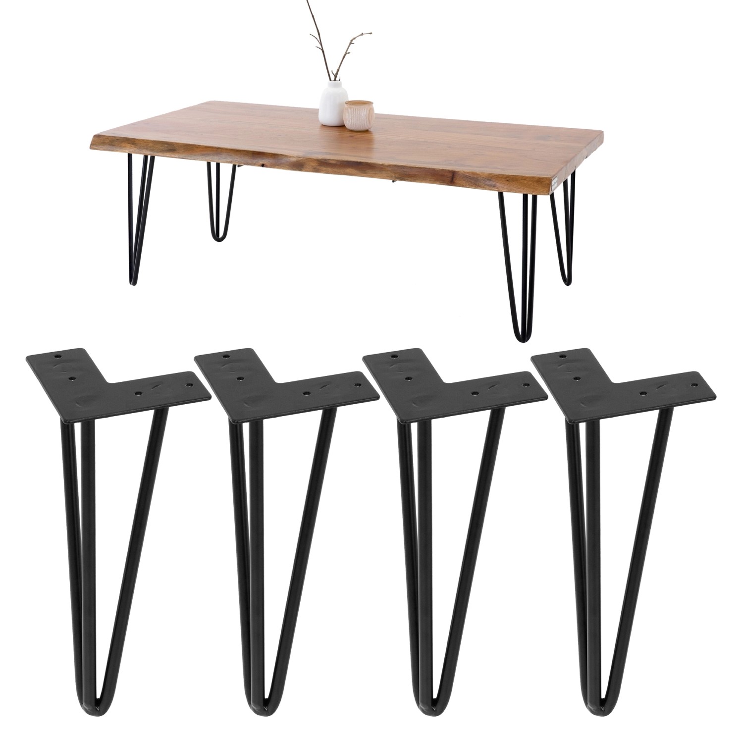 ML-Design 4Er Set Tischbeine Haarnadel Hairpin Legs mit 3 Streben 20,5cm Sc günstig online kaufen