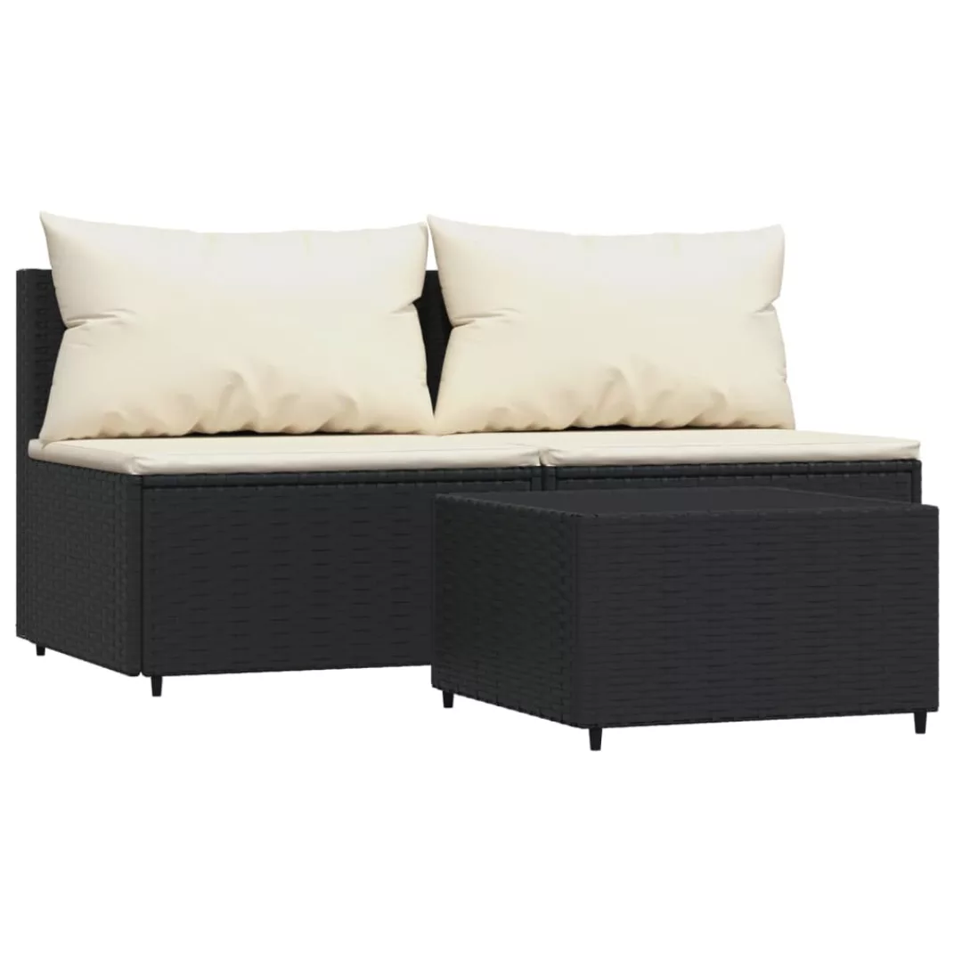 Vidaxl 3-tlg. Garten-lounge-set Mit Kissen Schwarz Poly Rattan günstig online kaufen