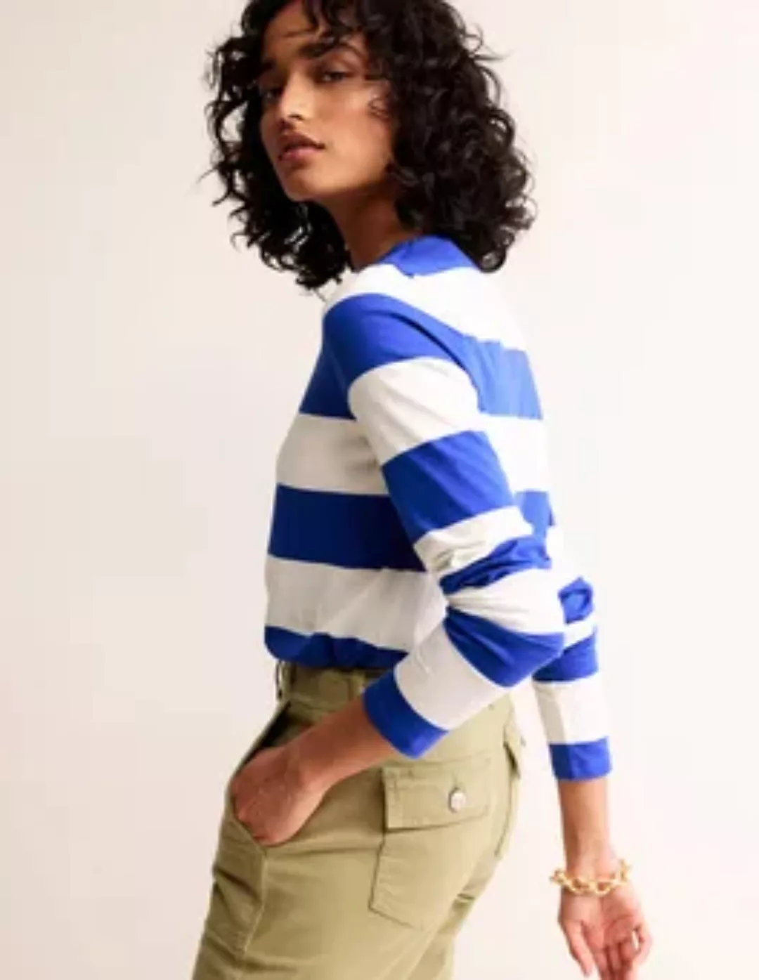 Bea Bretonshirt mit langen Ärmeln Damen Boden, Blau, Naturweiß Breite Strei günstig online kaufen