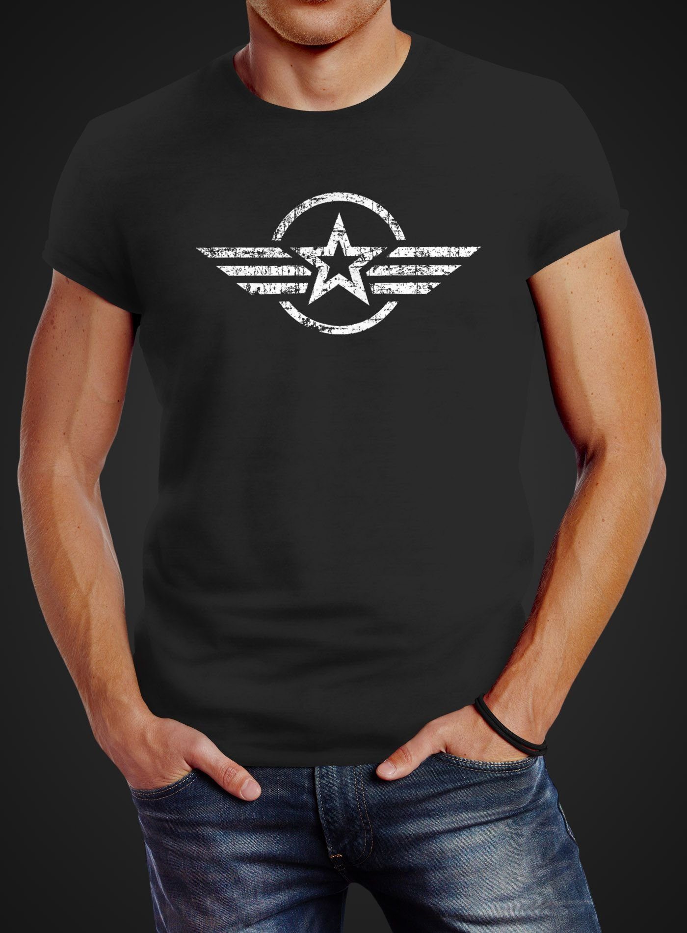 Neverless Print-Shirt Neverless® Herren T-Shirt Airforce günstig online kaufen