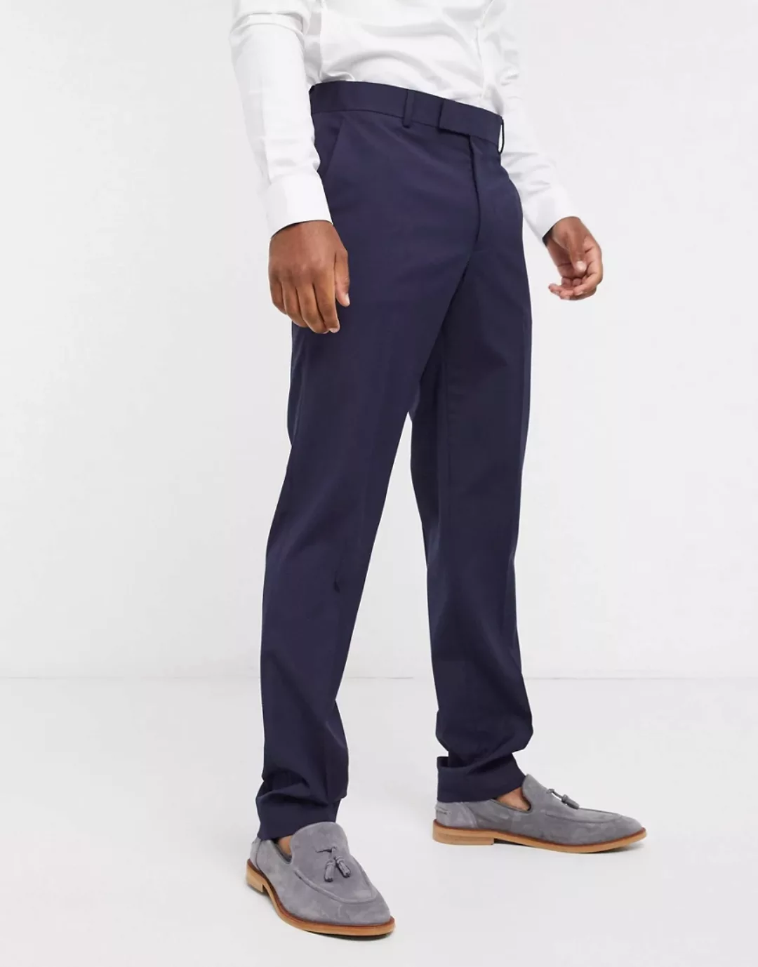 ASOS DESIGN – Elegante, schmale Hose in Marineblau günstig online kaufen