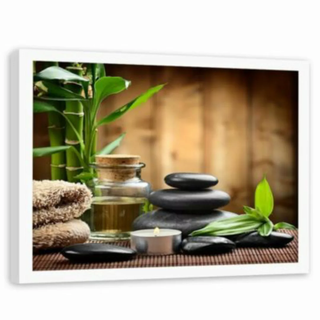 FEEBY® Kunst Zen Black Stones und Bamboo Leinwandbilder bunt Gr. 90 x 60 günstig online kaufen