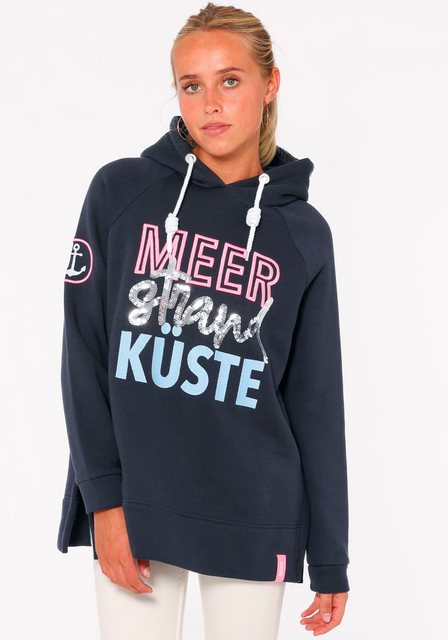 Zwillingsherz Hoodie Meer Strand Küste mit Kapuze, Pailletten-Schriftzug un günstig online kaufen