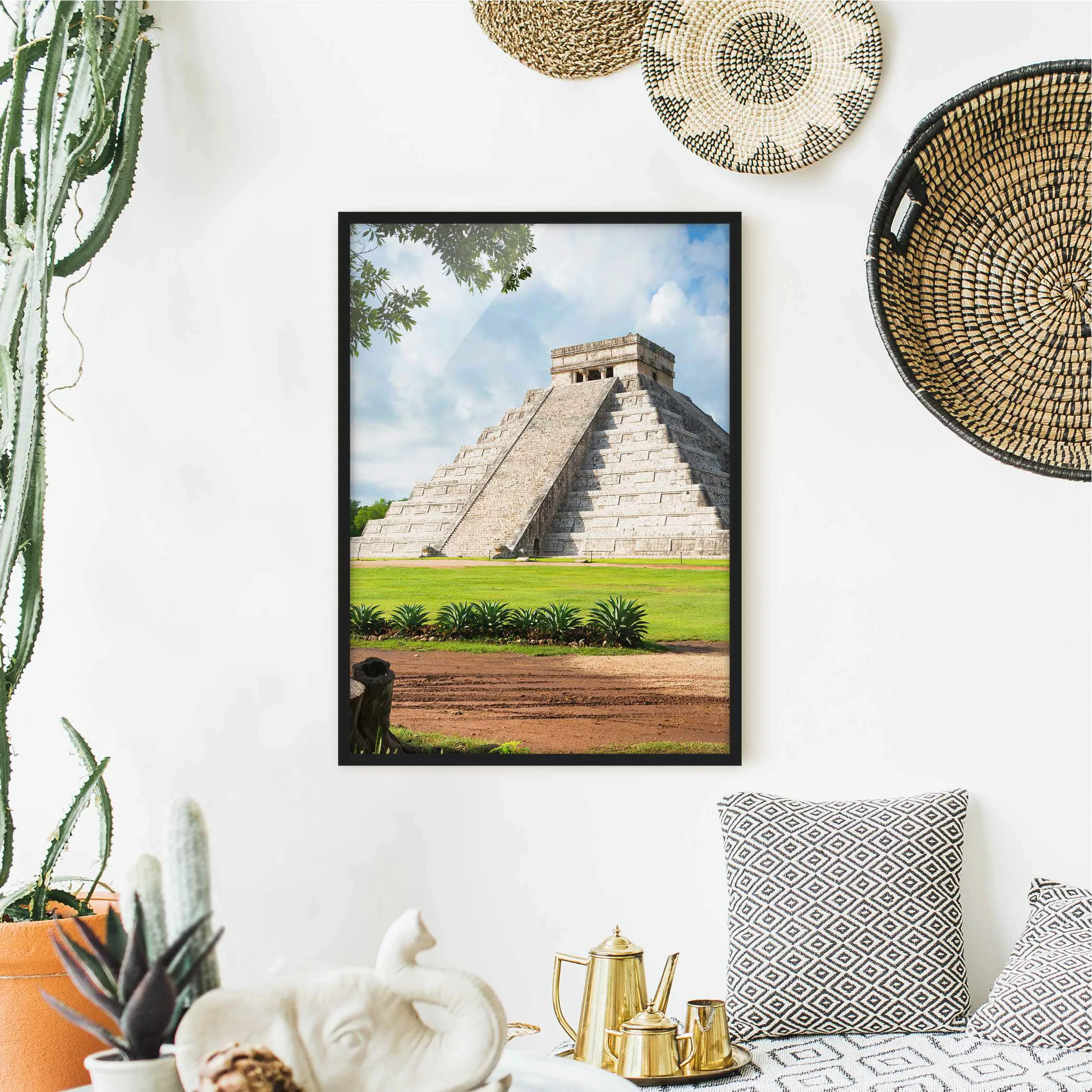 Bild mit Rahmen Architektur & Skyline - Hochformat El Castillo Pyramide günstig online kaufen