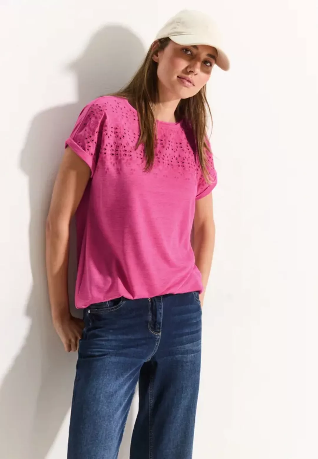 Cecil T-Shirt mit Lochstickerei günstig online kaufen