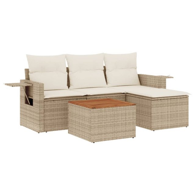 vidaXL Sofaelement 5-tlg. Garten-Sofagarnitur mit Kissen Beige Poly Rattan günstig online kaufen