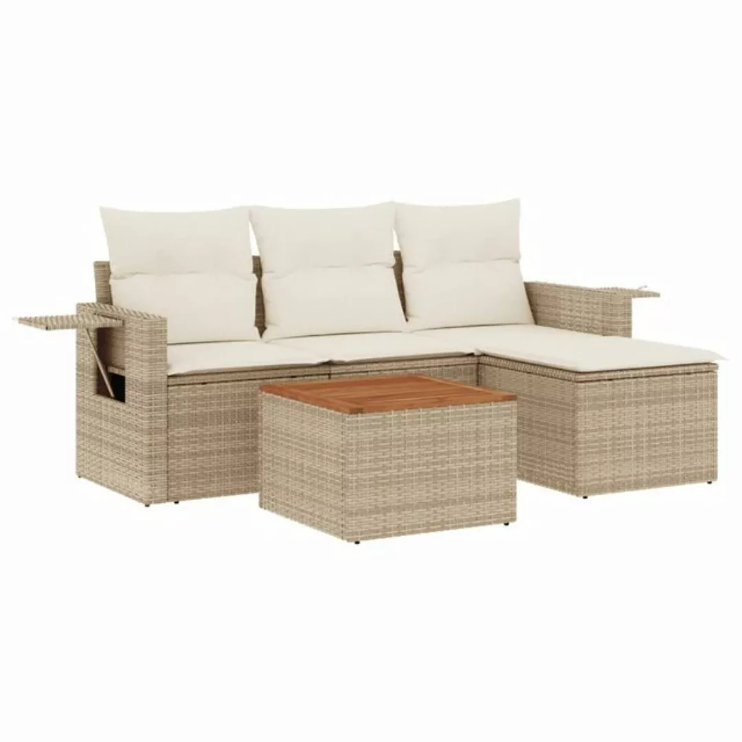 vidaXL Sofaelement 5-tlg. Garten-Sofagarnitur mit Kissen Beige Poly Rattan günstig online kaufen