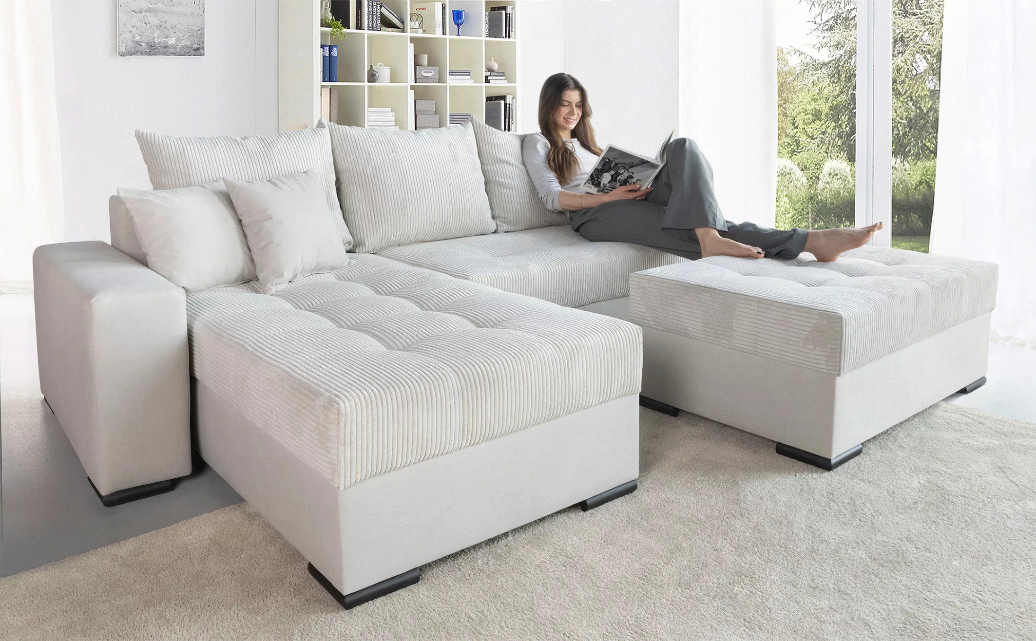 COLLECTION AB Ecksofa "Josy L-Form, Breite 214 cm, mit 3 großen Rückenkisse günstig online kaufen