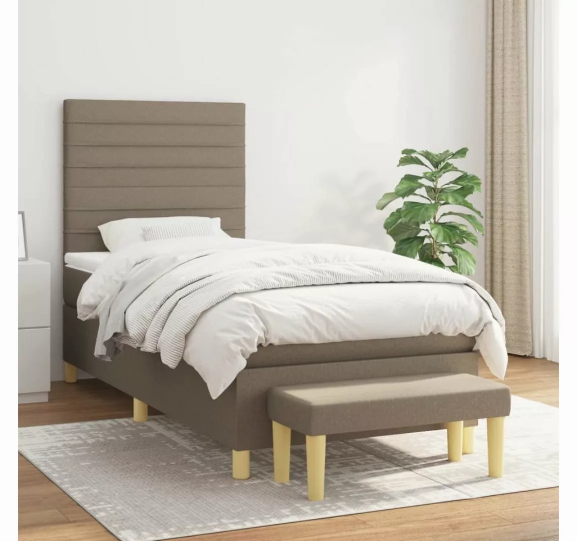 vidaXL Boxspringbett, Boxspringbett mit Matratze Taupe 90x190 cm Stoff günstig online kaufen