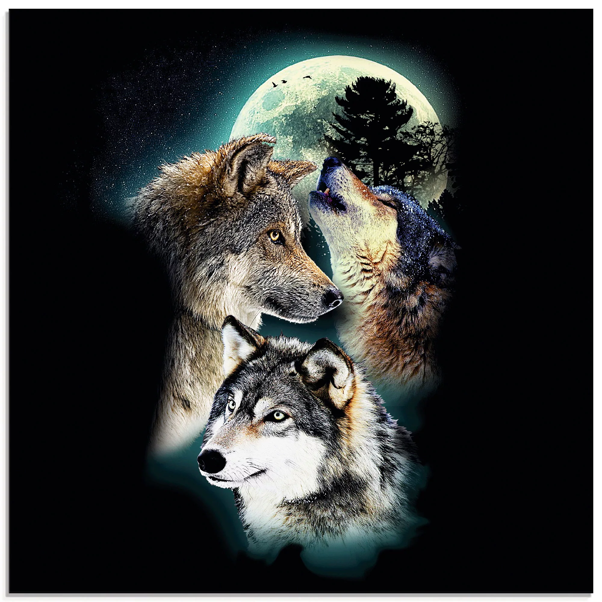 Artland Glasbild »Phantasie Wolf Wölfe mit Mond«, Wildtiere, (1 St.), in ve günstig online kaufen