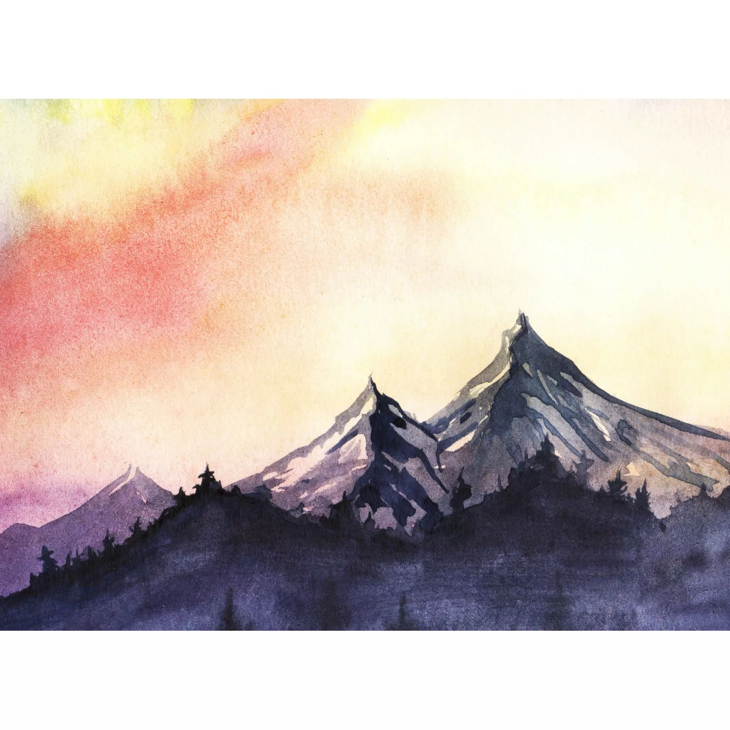 Fototapete Landschaft Berge Gemälde Blau Orange 3,50 m x 2,55 m FSC® günstig online kaufen