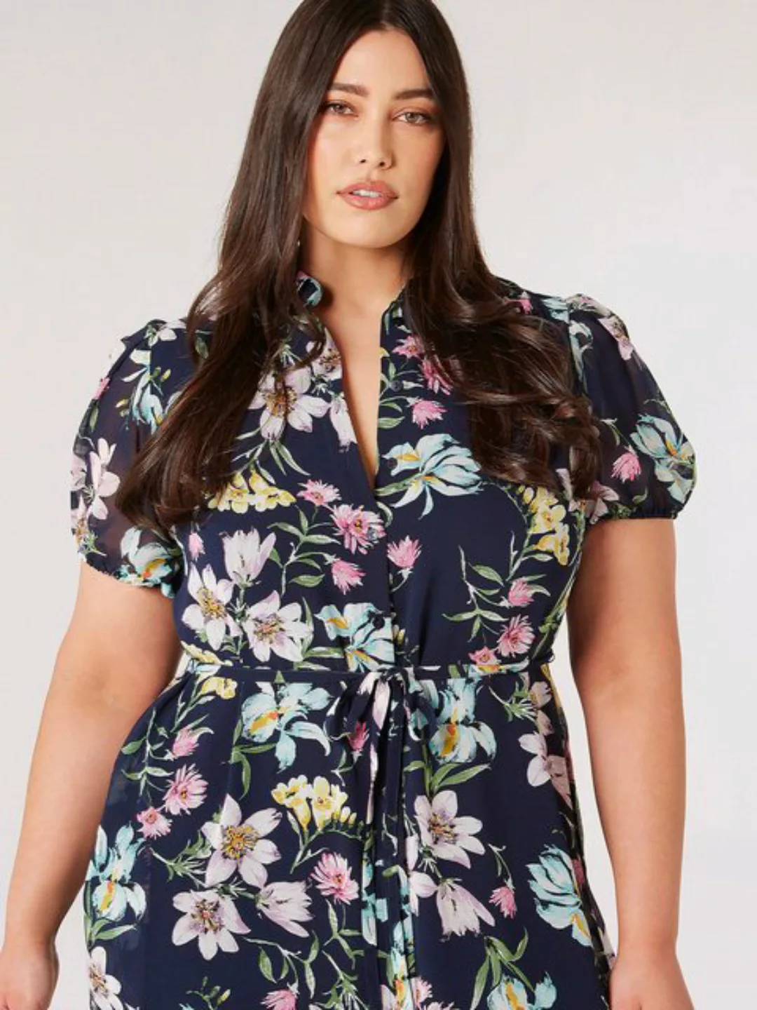 Apricot Midikleid Big Bloom Tie Waist Shirt Dress, (2-tlg) mit Taillenbinde günstig online kaufen