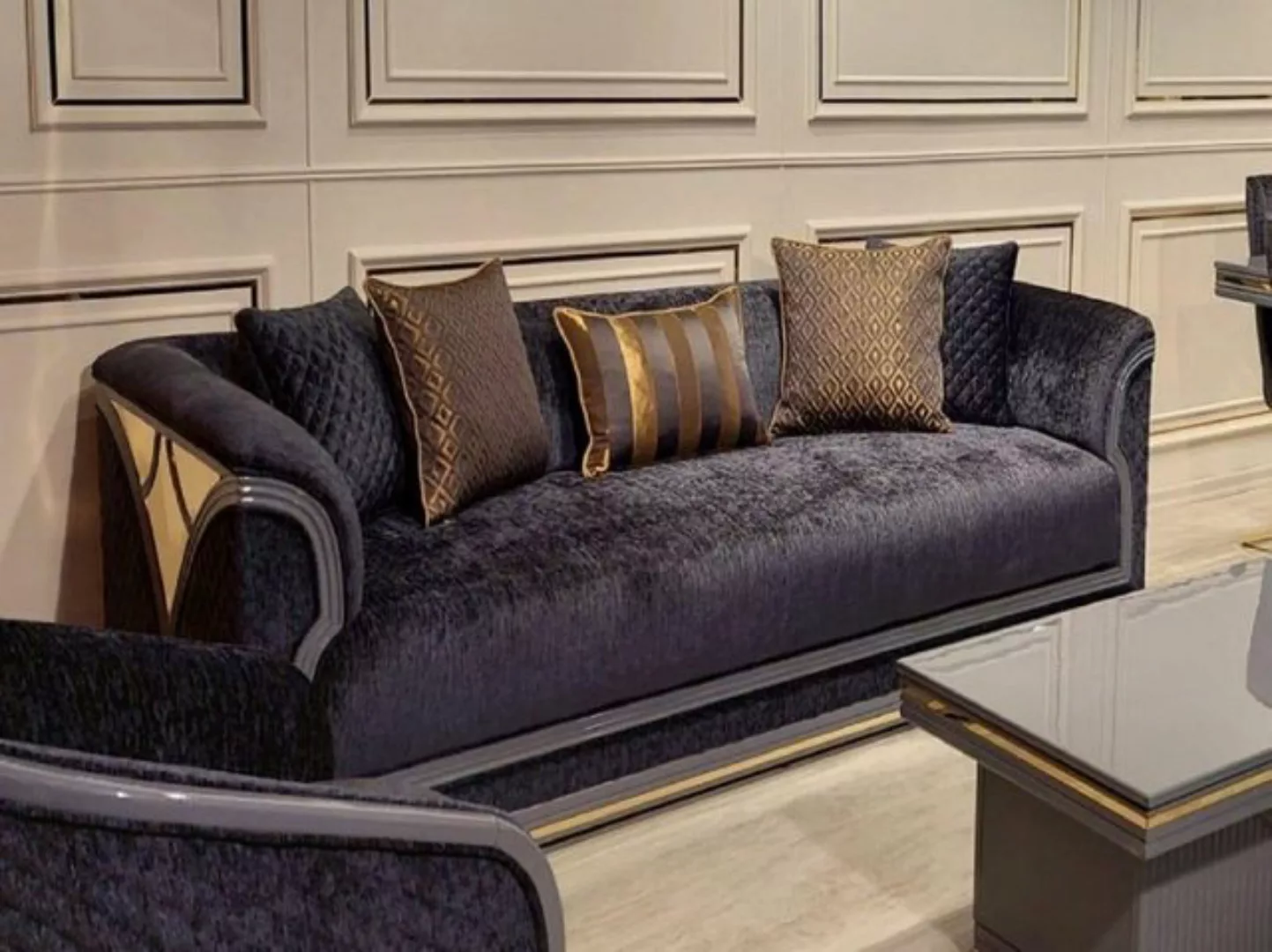 Casa Padrino Sofa Luxus Art Deco Sofa Lila / Grau / Gold - Wohnzimmer Sofa günstig online kaufen