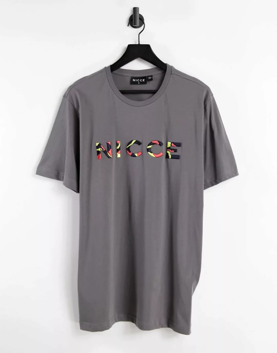 Nicce – Saturn – T-Shirt in Grau mit Stickerei günstig online kaufen