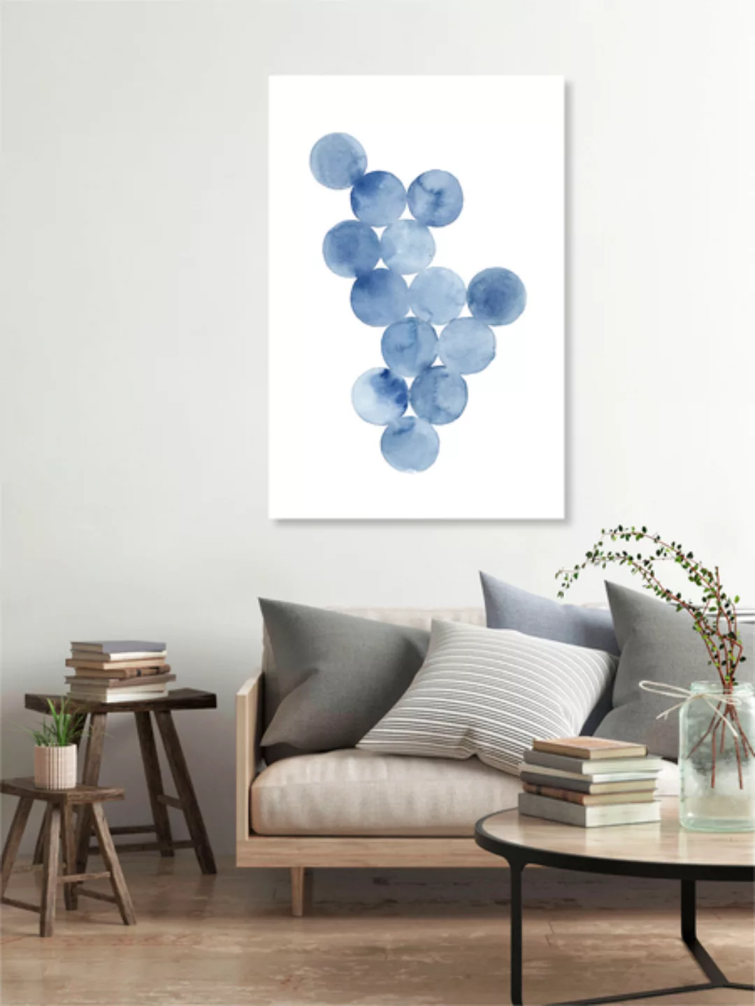 Poster / Leinwandbild - Connection | Blue Circles Watercolor günstig online kaufen