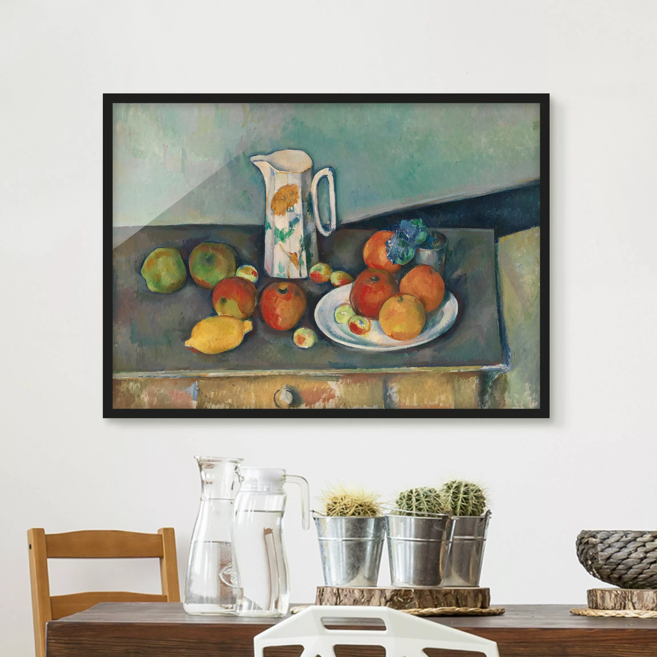 Bild mit Rahmen Kunstdruck - Querformat Paul Cézanne - Stillleben Milchkrug günstig online kaufen