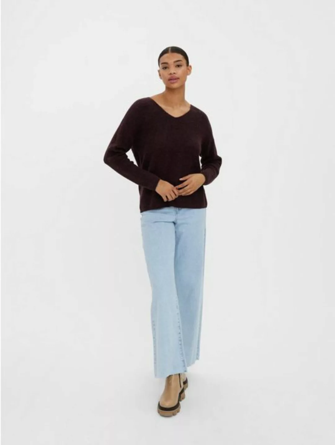Vero Moda Strickpullover Strickpullover V-Ausschnitt Langarm Sweater VMCREW günstig online kaufen