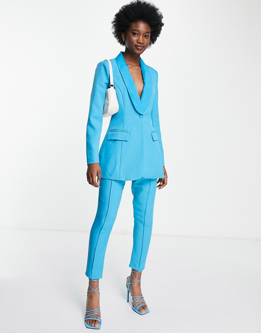 In The Style x Lorna Luxe – Schmal zulaufende, knöchellange Hose in Blau, K günstig online kaufen
