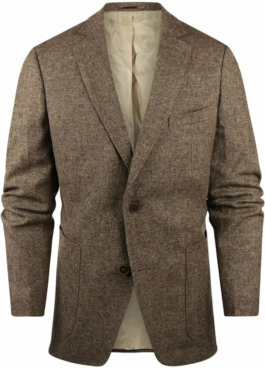 Steppin' Out Blazer Lamwolle Herringbone Braun - Größe 52 günstig online kaufen