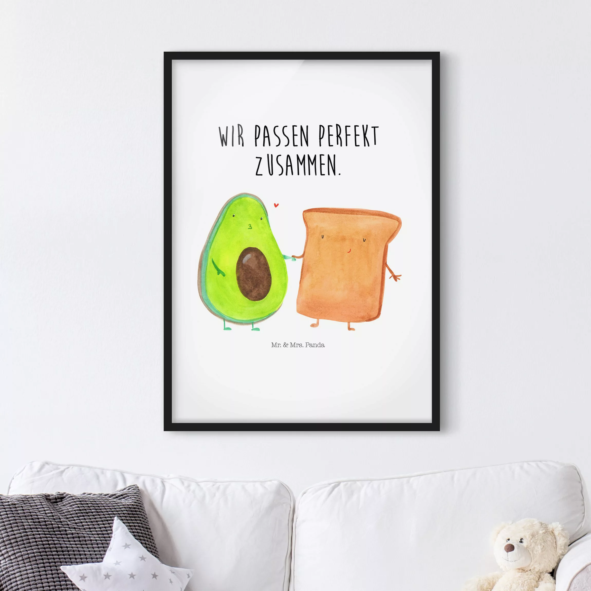 Bild mit Rahmen Mr. & Mrs. Panda - Avocado - Perfektes Toast günstig online kaufen