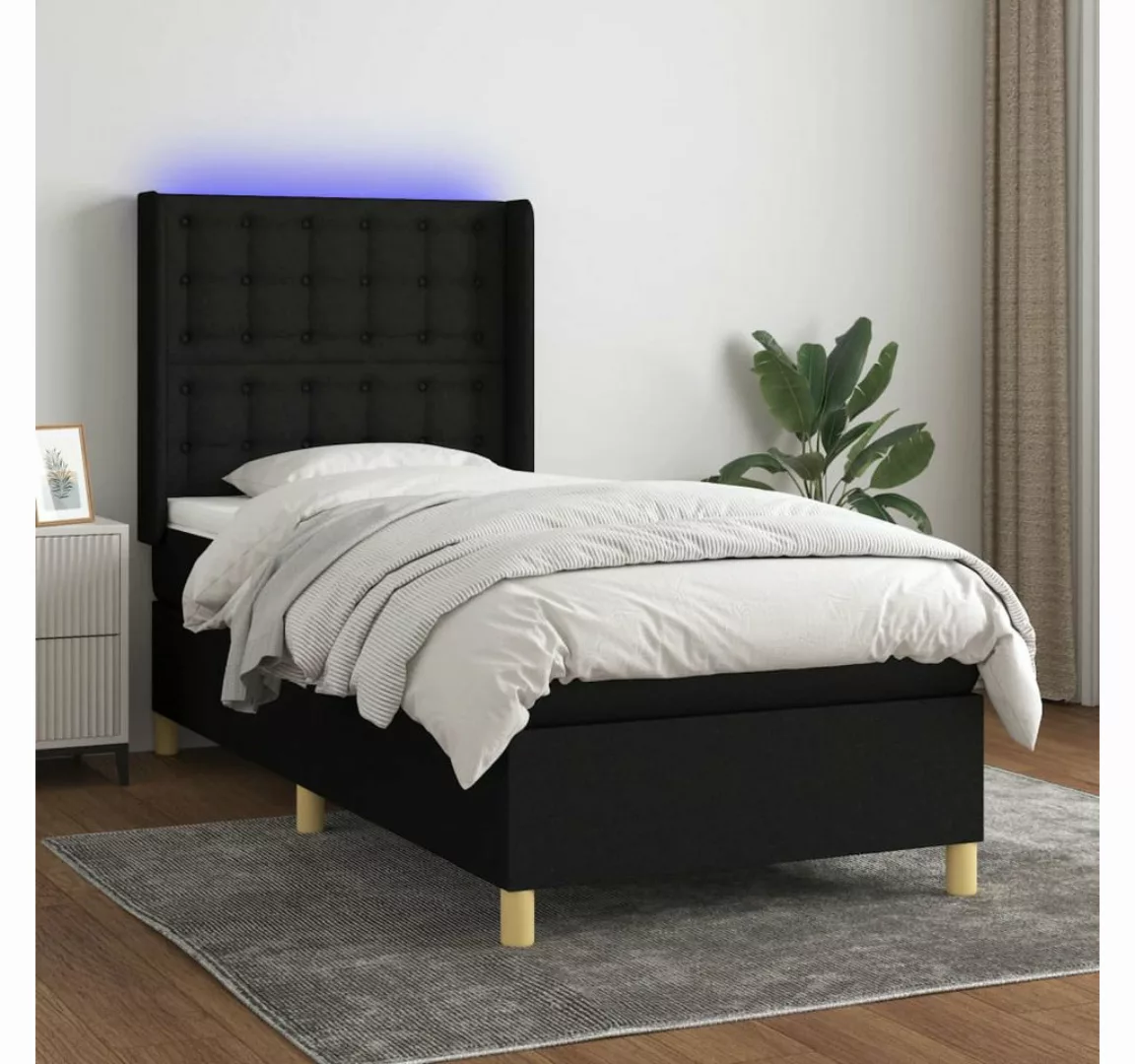 vidaXL Boxspringbett Boxspringbett mit Matratze LED Schwarz 90x200 cm Stoff günstig online kaufen