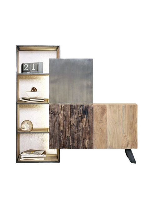 WOLF MÖBEL Küchenbuffet CITY Highboard mit 3 Türen / Regal / Licht (165x160 günstig online kaufen