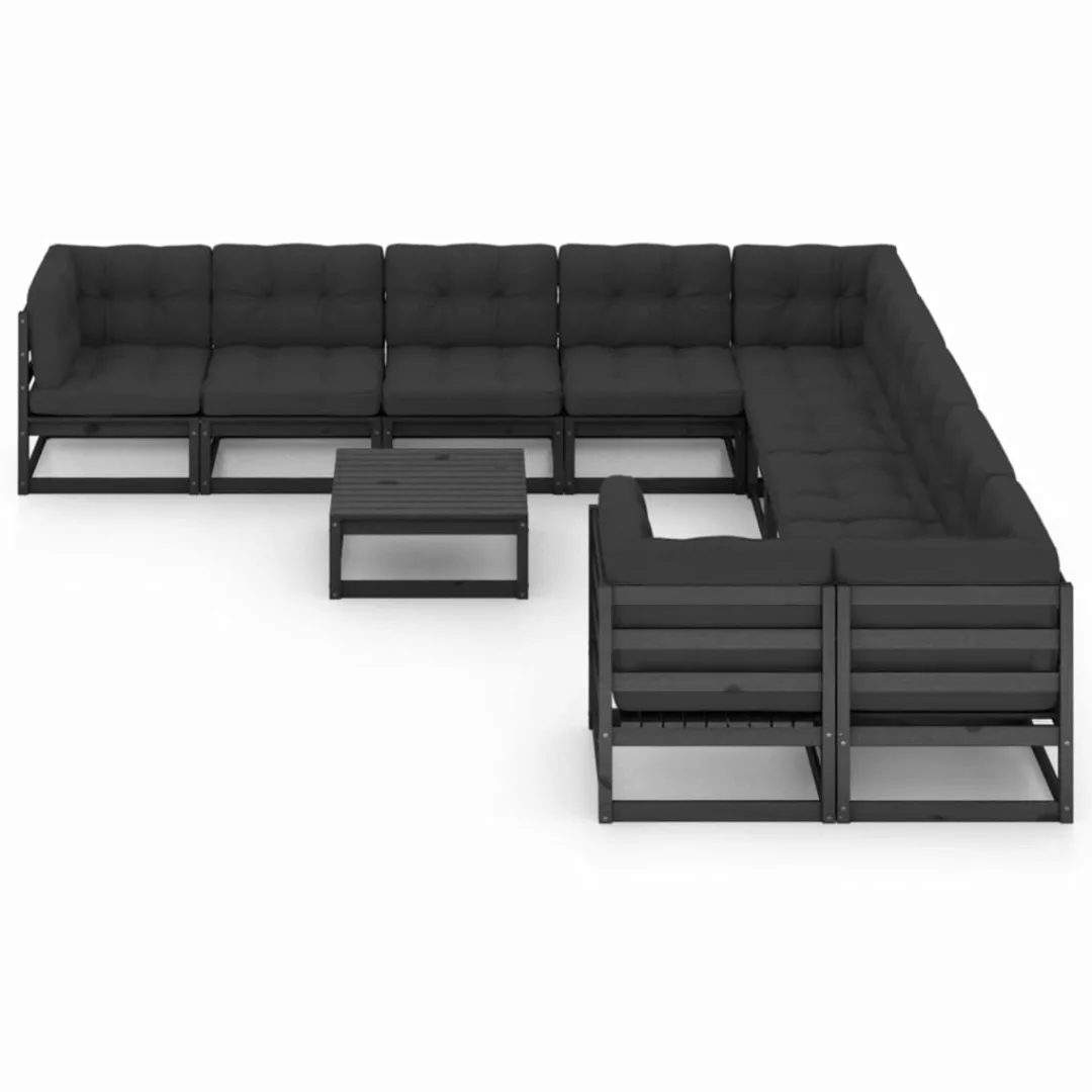 11-tlg. Garten-lounge-set Mit Kissen Schwarz Massivholz Kiefer günstig online kaufen