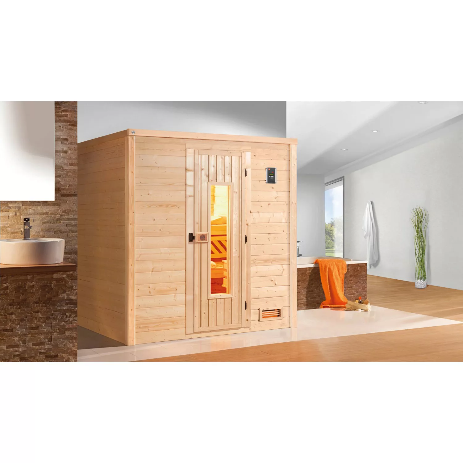 Weka Massivholzsauna Bergen 2 Sparset 5,4 kW Kompakt Holztür günstig online kaufen