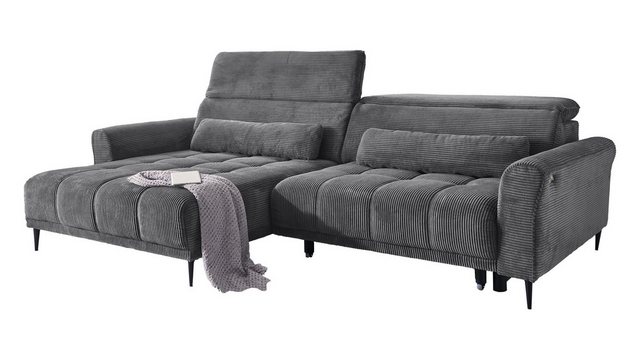 Massivart® Ecksofa LOGAN Cord grau / 277 cm, Cordsofa, Sitztiefenverstellun günstig online kaufen