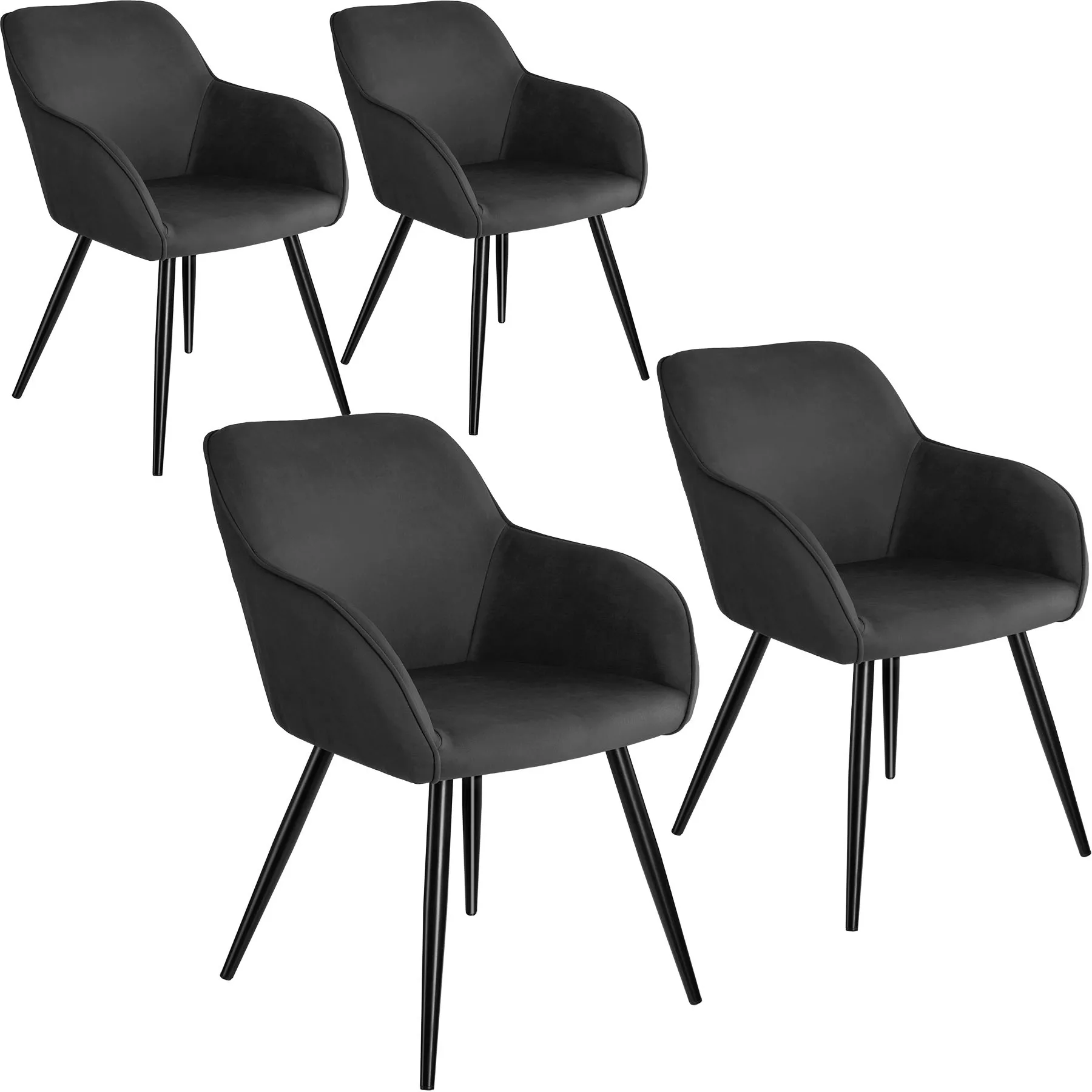 4er Set Stuhl Marilyn Stoff, schwarze Stuhlbeine - anthrazit/schwarz günstig online kaufen