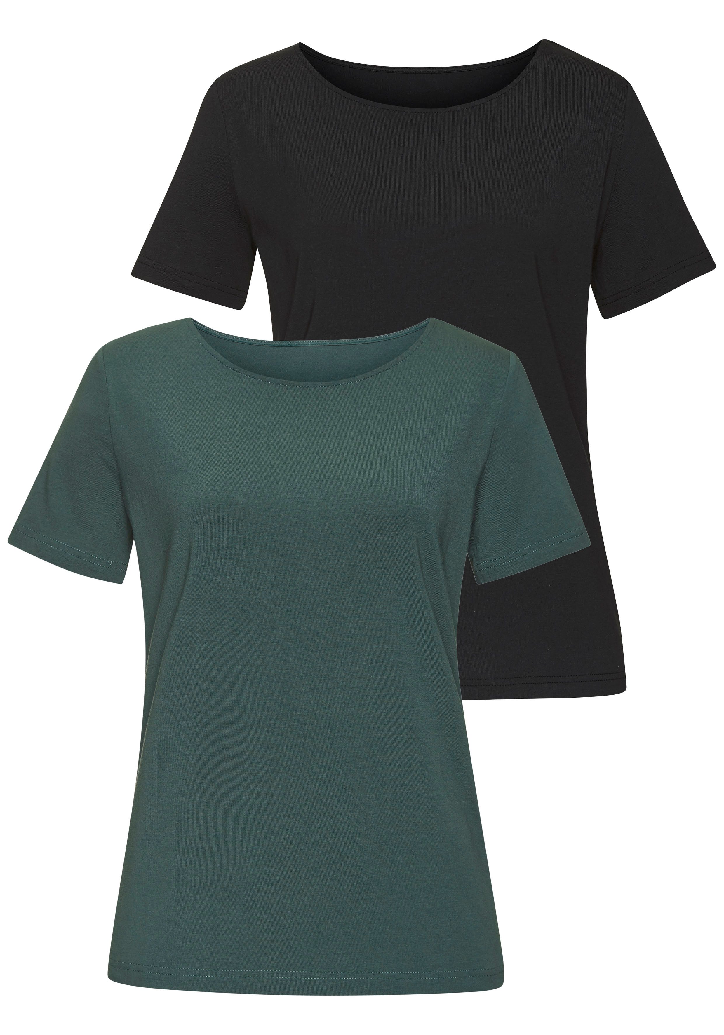 LASCANA T-Shirt "mit Rundhals-Ausschnitt", (2er-Pack), aus elastischer Baum günstig online kaufen