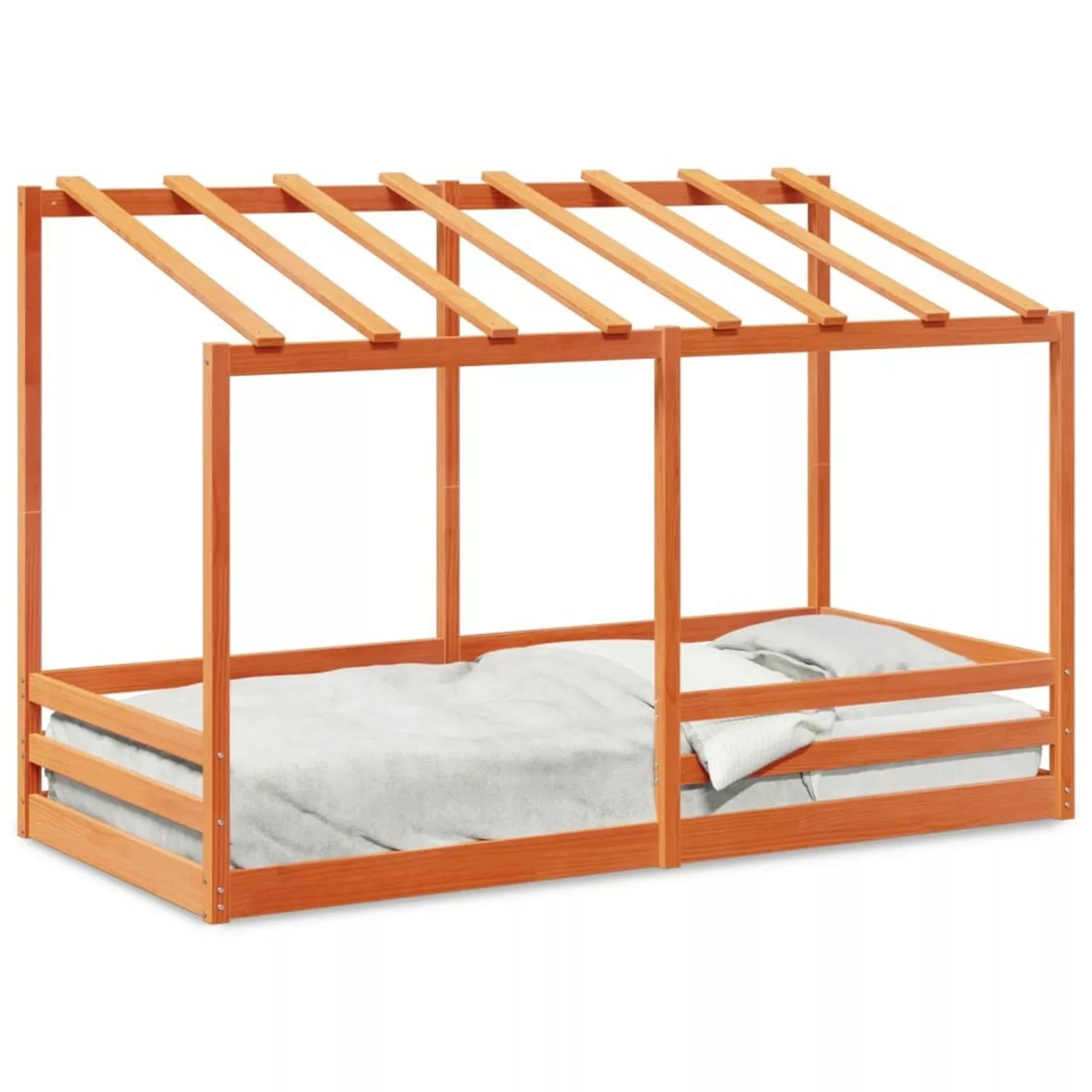 vidaXL Bett, Kinderbett mit Dach Wachsbraun 90x200 cm Massivholz Kiefer günstig online kaufen