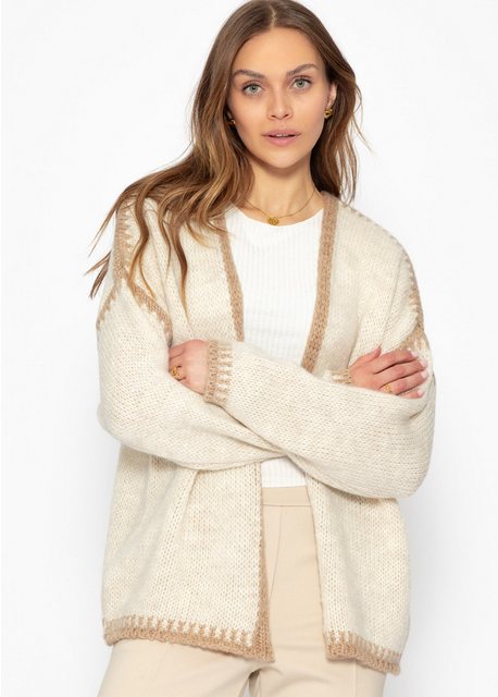 SASSYCLASSY Cardigan Lässige Strickjacke mit markanten Kontrastblenden Offe günstig online kaufen