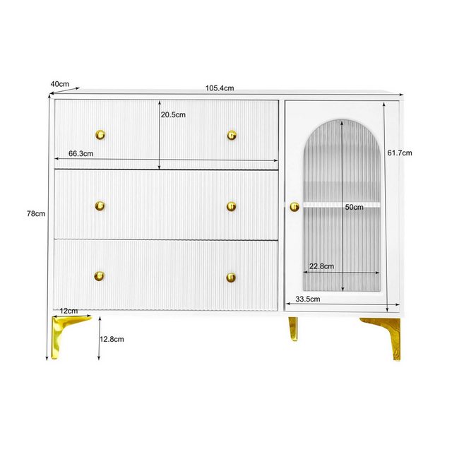 Furnishings Home Beistellschrank Weißes Sideboard mit 3 Schubladen + 1 Tür günstig online kaufen