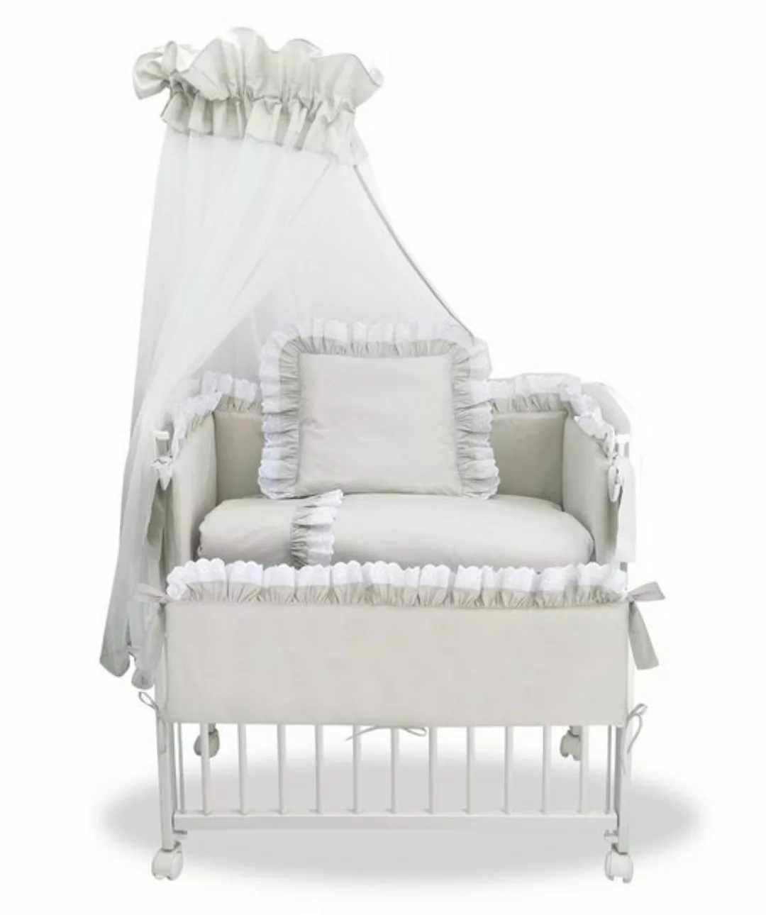 hopsibaby Beistellbett 3in1 Babybett Komplettbett Royal Grau, Spitze-Weiß S günstig online kaufen